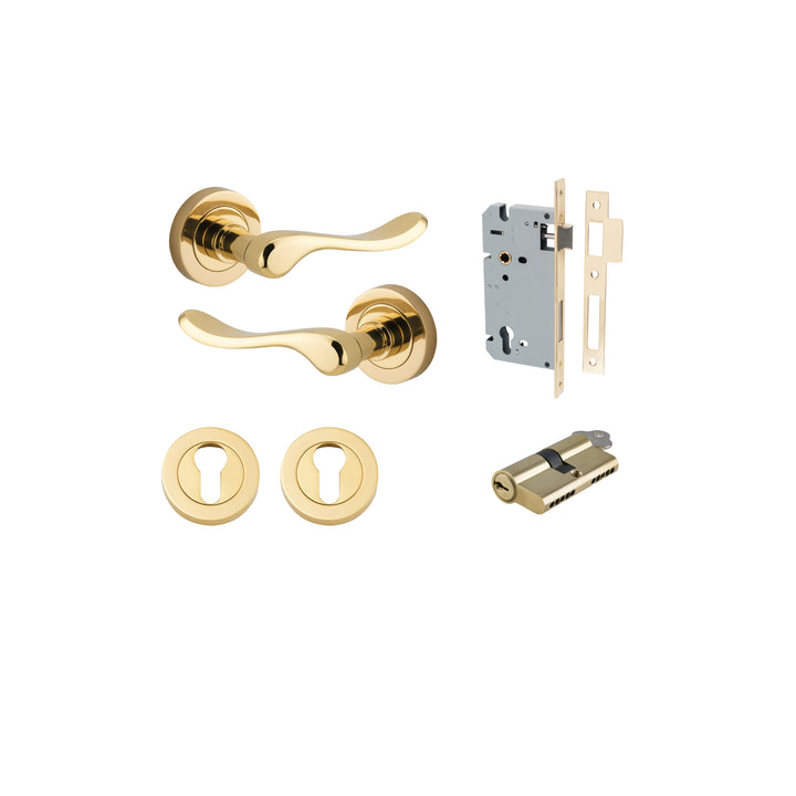 Stirling Lever - Round Rose Entrance Kit with Separate High Security Lock Polished Brass