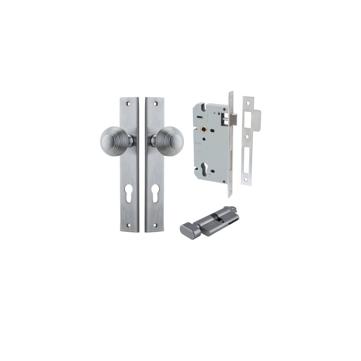 Guildford Knob - Rectangular Backplate Entrance Kit with High Security Lock Brushed Chrome