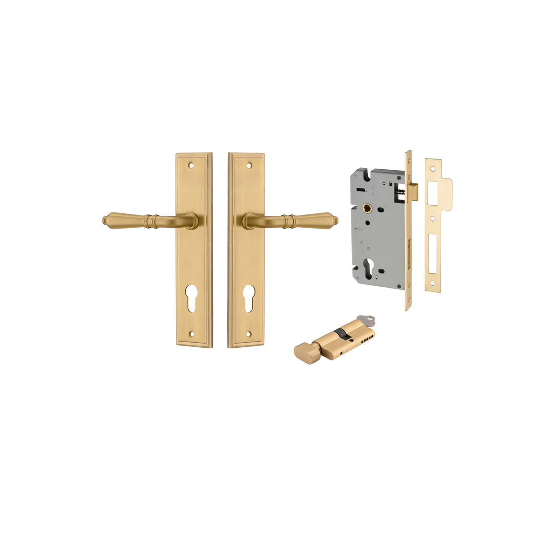 Sarlat Lever - Stepped Backplate Entrance Kit with High Security Lock Brushed Gold PVD