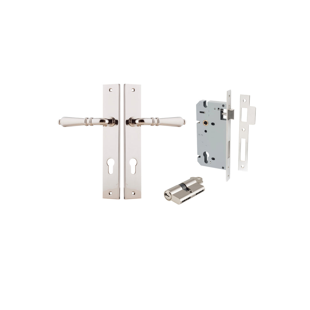 Sarlat Lever - Rectangular Backplate Entrance Kit with High Security Lock Polished Nickel