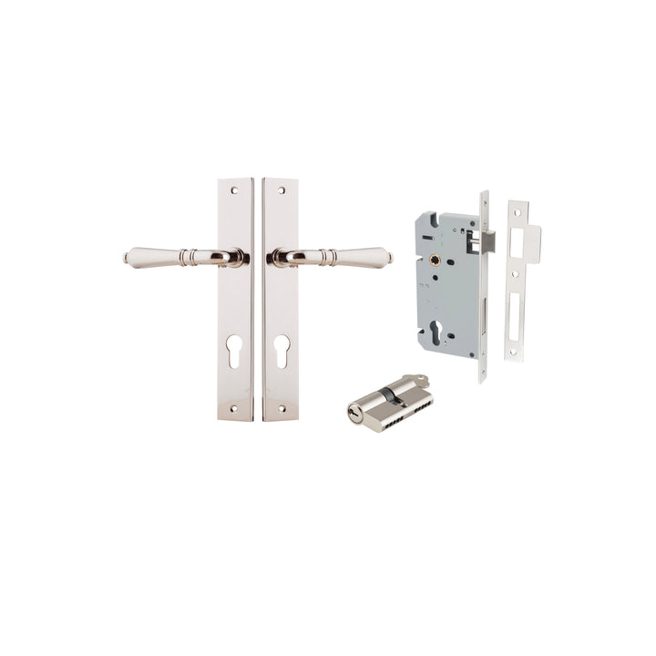 Sarlat Lever - Rectangular Backplate Entrance Kit with High Security Lock Polished Nickel