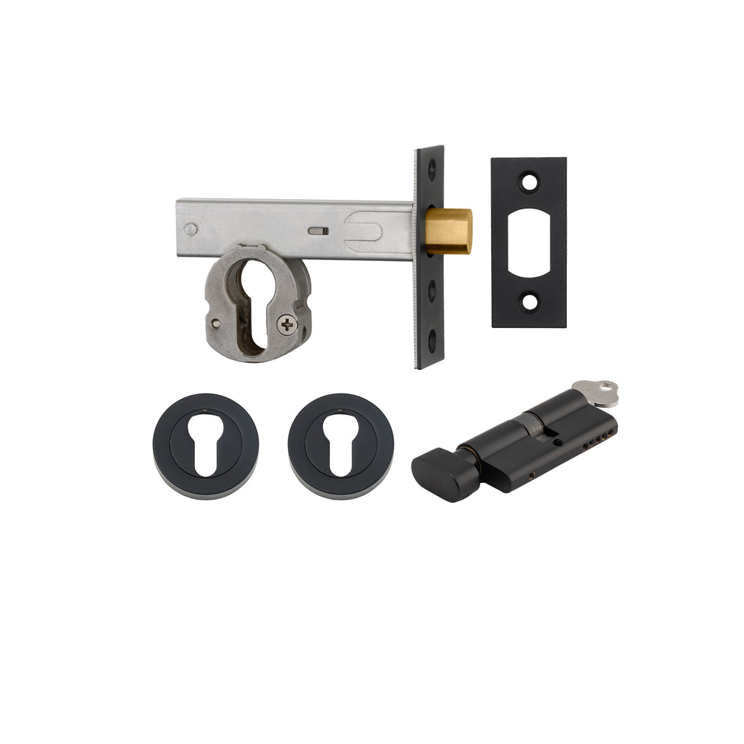 Euro Mortice Deadbolt Kit - 60mm Backset with Round Euro Escutcheon Key/Thumb Matt Black