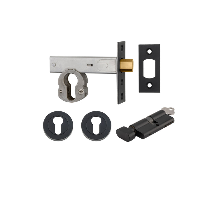 Euro Mortice Deadbolt Kit - 60mm Backset with Round Euro Escutcheon Key/Thumb Matt Black