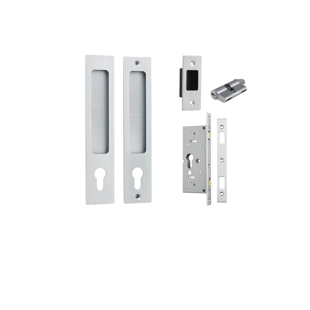 Rectangular Sliding Door Pull Entrance Kit with High Security Lock Brushed Chrome