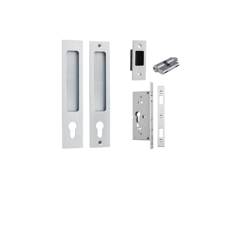 Rectangular Sliding Door Pull Entrance Kit with High Security Lock Brushed Chrome