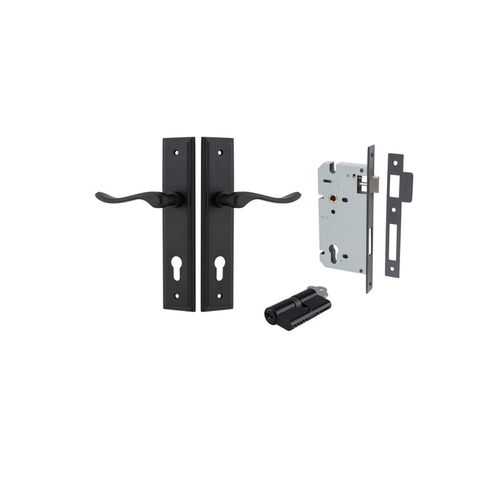 Stirling Lever - Stepped Backplate Entrance Kit with High Security Lock Matt Black