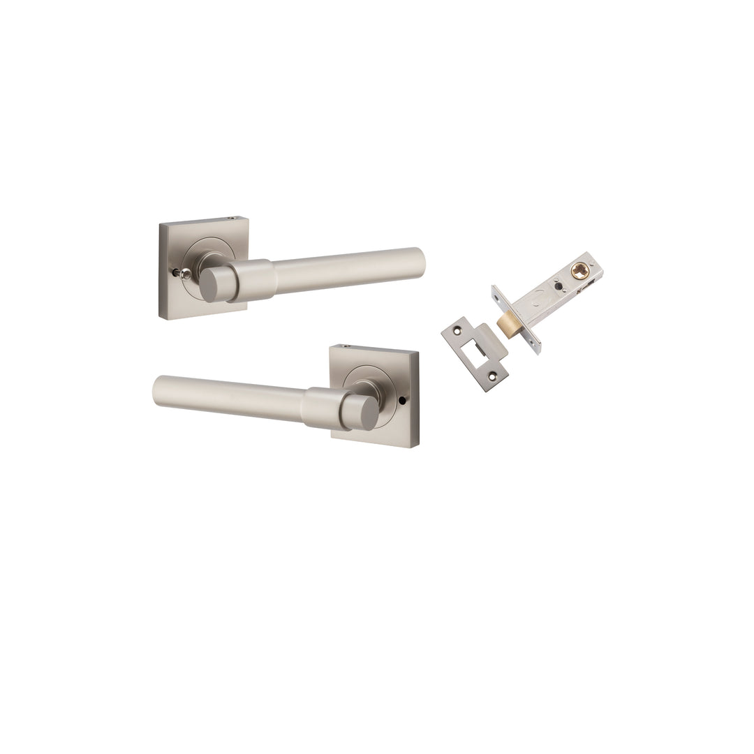 Helsinki Lever - Square Rose (Inbuilt Privacy) Satin Nickel