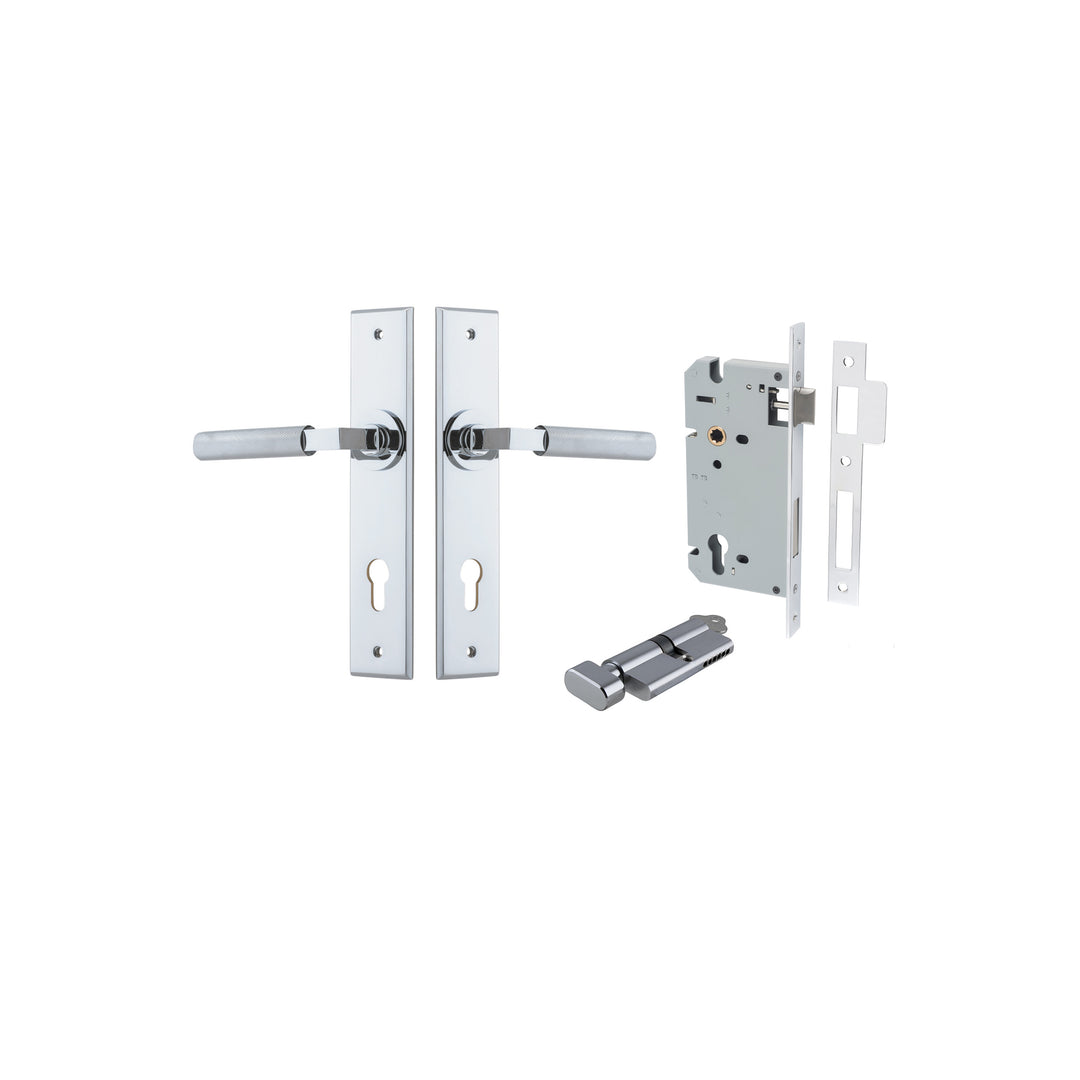 Brunswick Lever - Chamfered Backplate Entrance Kit with High Security Lock Polished Chrome