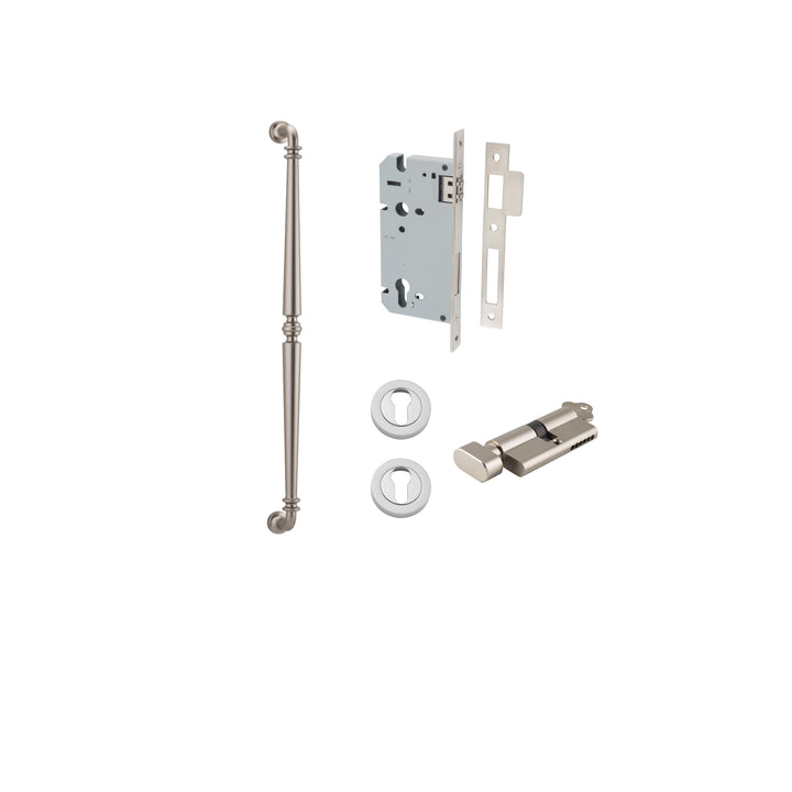 Sarlat Pull Handle - 600mm Entrance Kit with Separate High Security Lock Satin Nickel