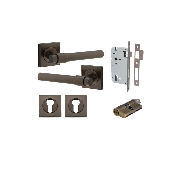 Helsinki Lever - Square Rose Entrance Kit with Separate High Security Lock Signature Brass