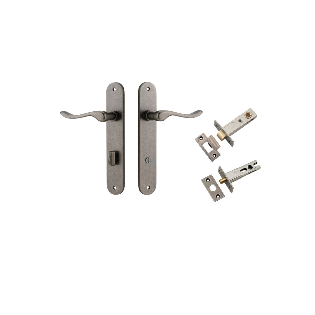 Stirling Lever - Oval Backplate Privacy Kit with Privacy Turn Distressed Nickel