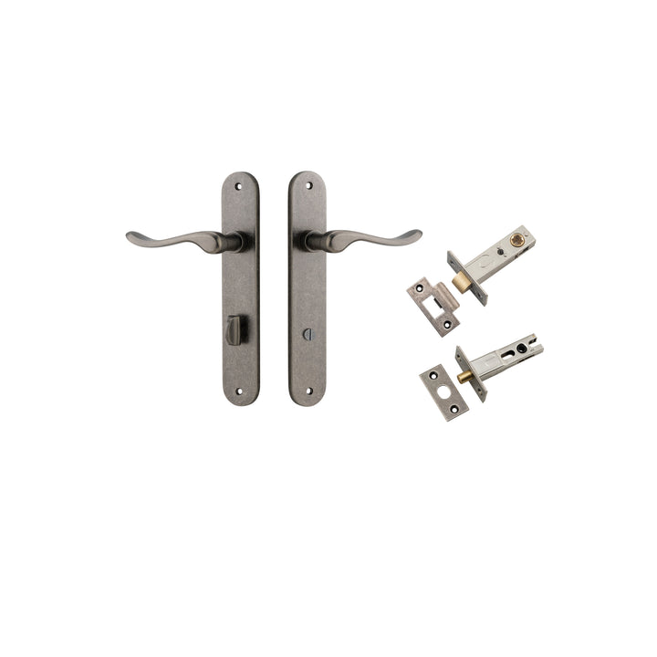 Stirling Lever - Oval Backplate Privacy Kit with Privacy Turn Distressed Nickel