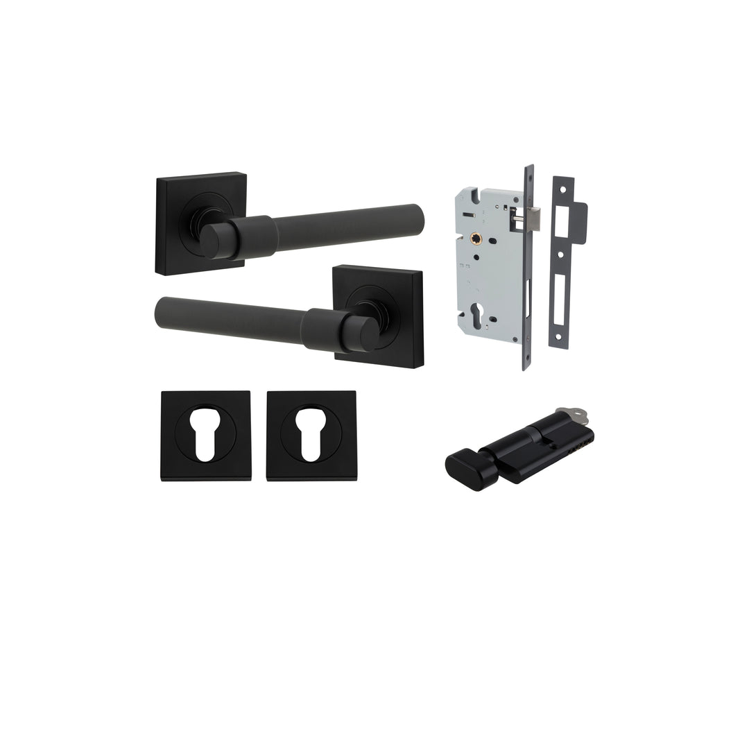 Helsinki Lever - Square Rose Entrance Kit with Separate High Security Lock Matt Black