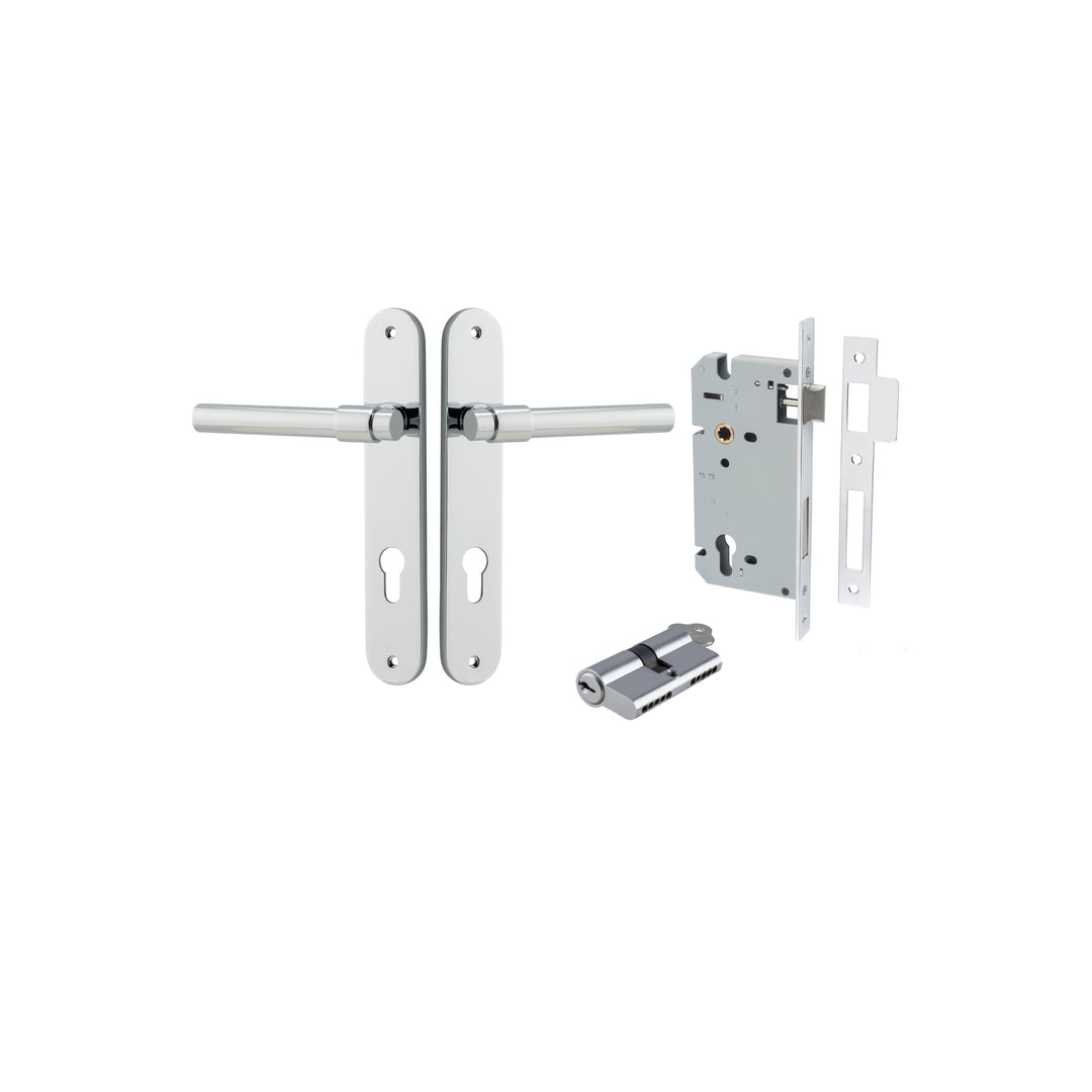 Helsinki Lever - Oval Backplate Entrance Kit with High Security Lock Polished Chrome