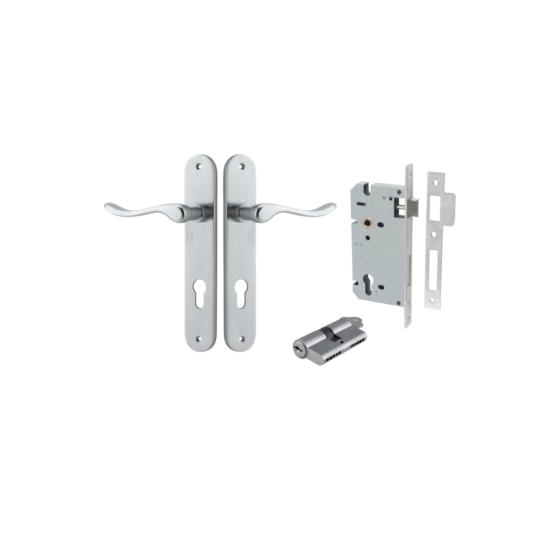 Stirling Lever - Oval Backplate Entrance Kit with High Security Lock Brushed Chrome