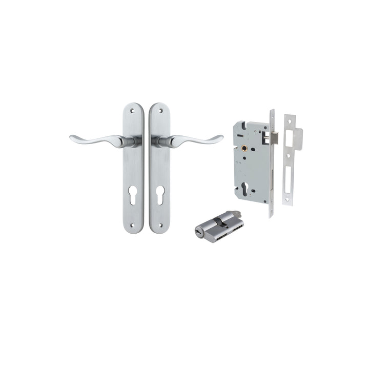 Stirling Lever - Oval Backplate Entrance Kit with High Security Lock Brushed Chrome