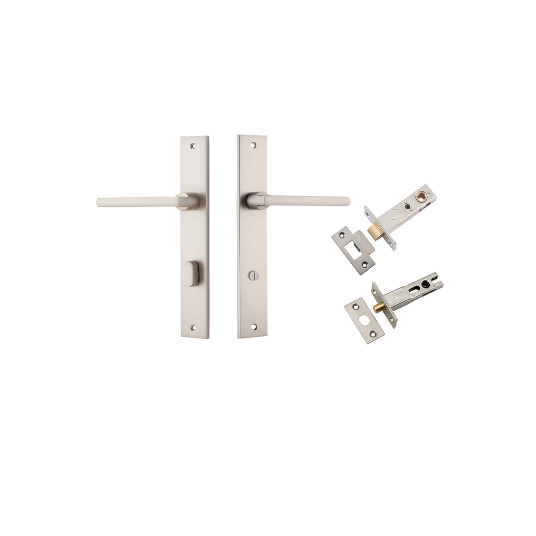 Baltimore Lever - Rectangular Backplate Privacy Kit with Privacy Turn Satin Nickel