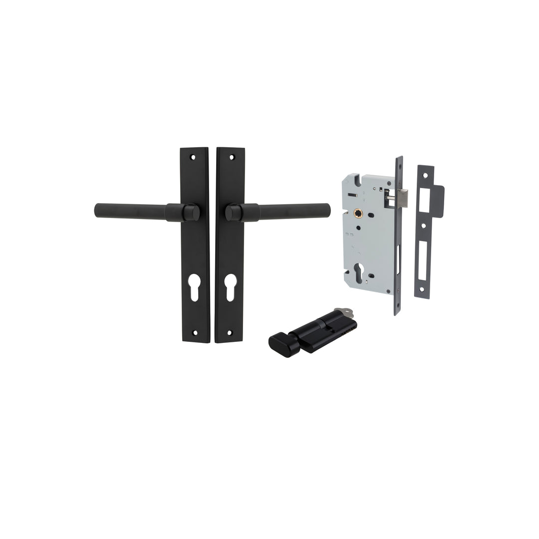 Helsinki Lever - Rectangular Backplate Entrance Kit with High Security Lock Matt Black