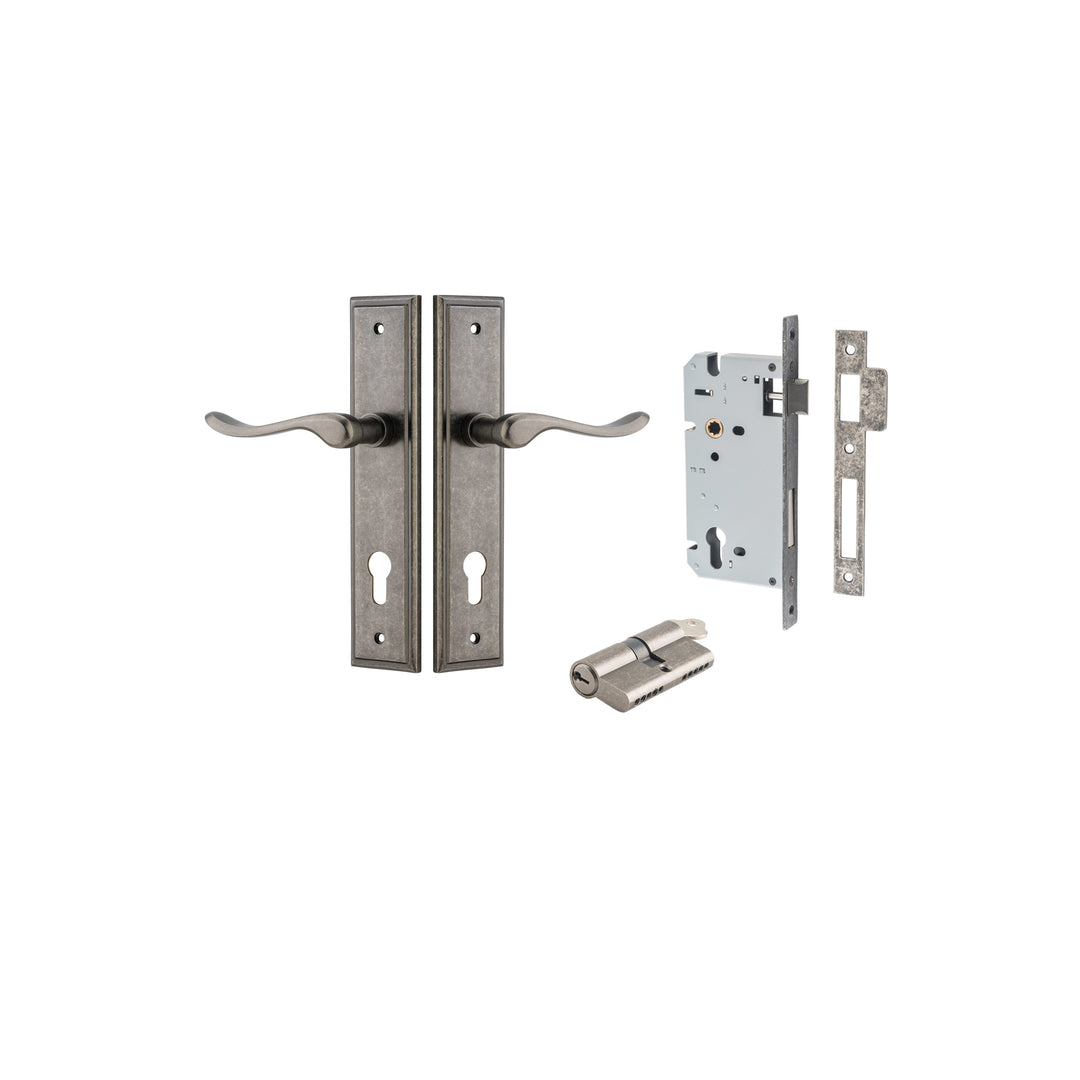 Stirling Lever - Stepped Backplate Entrance Kit with High Security Lock Distressed Nickel