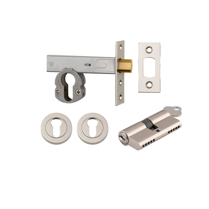 Euro Mortice Deadbolt Kit - 60mm Backset with Round Euro Escutcheon Key/Key Polished Nickel
