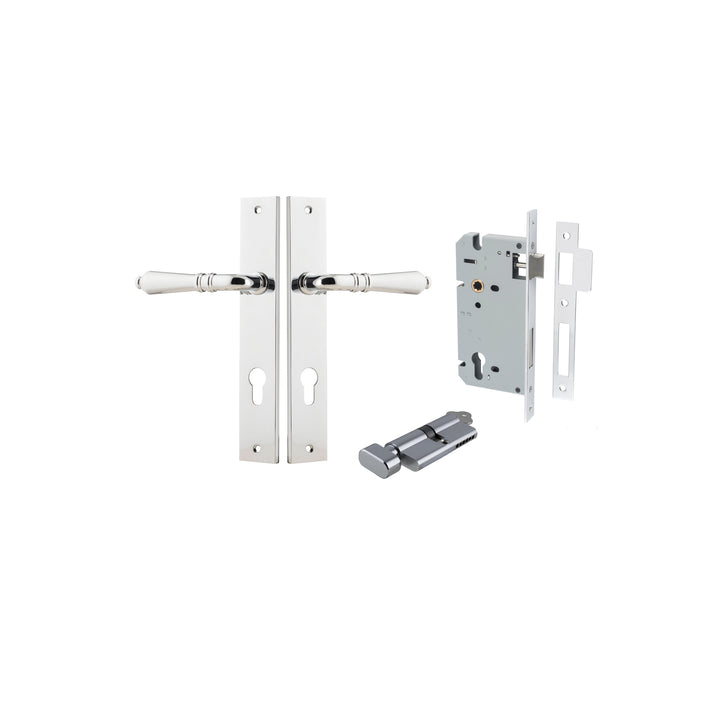 Sarlat Lever - Rectangular Backplate Entrance Kit with High Security Lock Polished Chrome