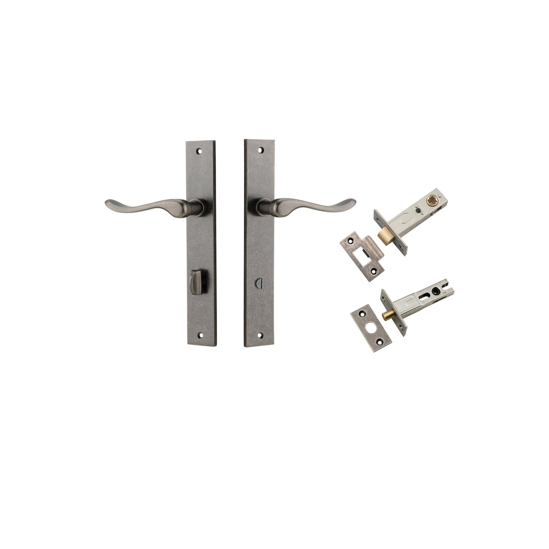 Stirling Lever - Rectangular Backplate Privacy Kit with Privacy Turn Distressed Nickel