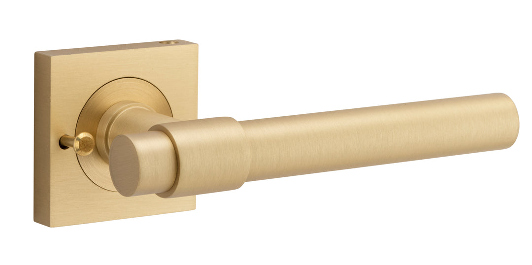 Helsinki Lever - Square Rose (Inbuilt Privacy) Brushed Brass