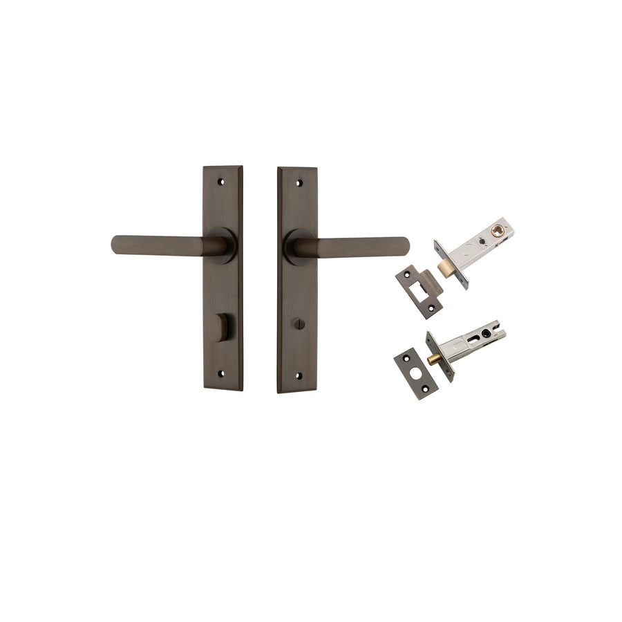 Osaka Lever - Chamfered Backplate Privacy Kit with Privacy Turn Signature Brass