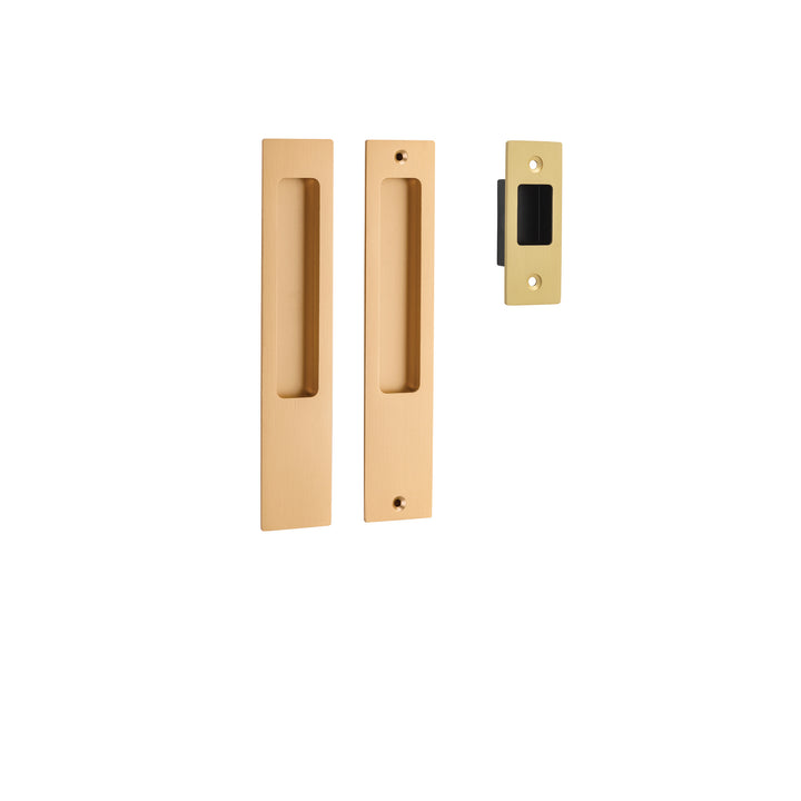 Rectangular Sliding Door Pull Passage Kit Brushed Brass