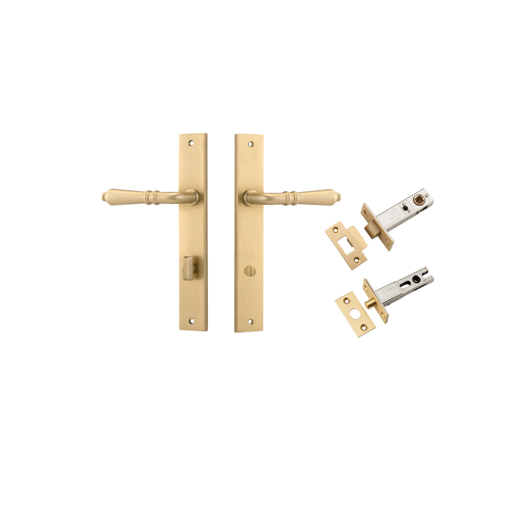 Sarlat Lever - Rectangular Backplate Privacy Kit with Privacy Turn Brushed Brass