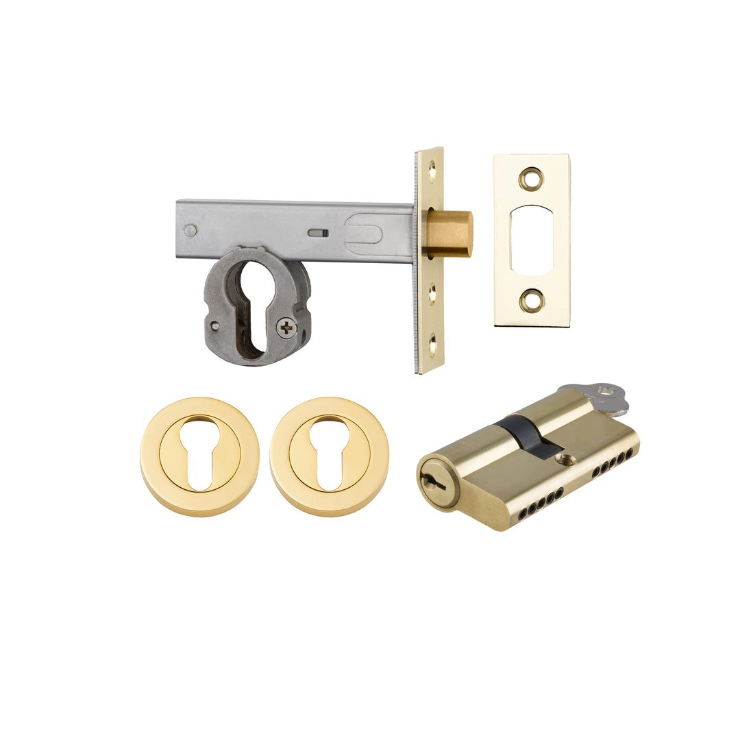 Euro Mortice Deadbolt Kit - 60mm Backset with Round Euro Escutcheon Key/Key Polished Brass