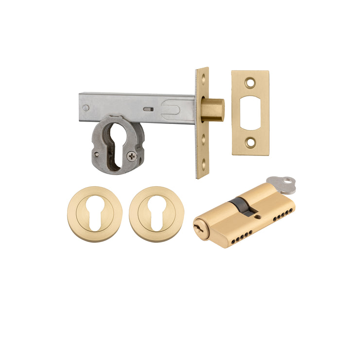 Euro Mortice Deadbolt Kit - 60mm Backset with Round Euro Escutcheon Key/Key Brushed Gold PVD