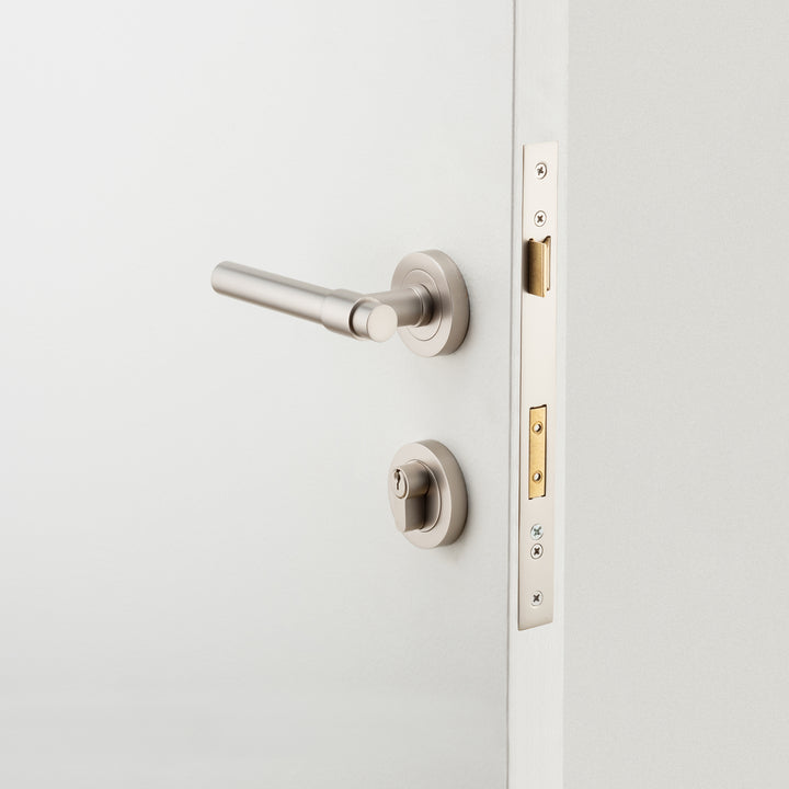Helsinki Lever - Round Rose Entrance Kit with Separate High Security Lock Satin Nickel