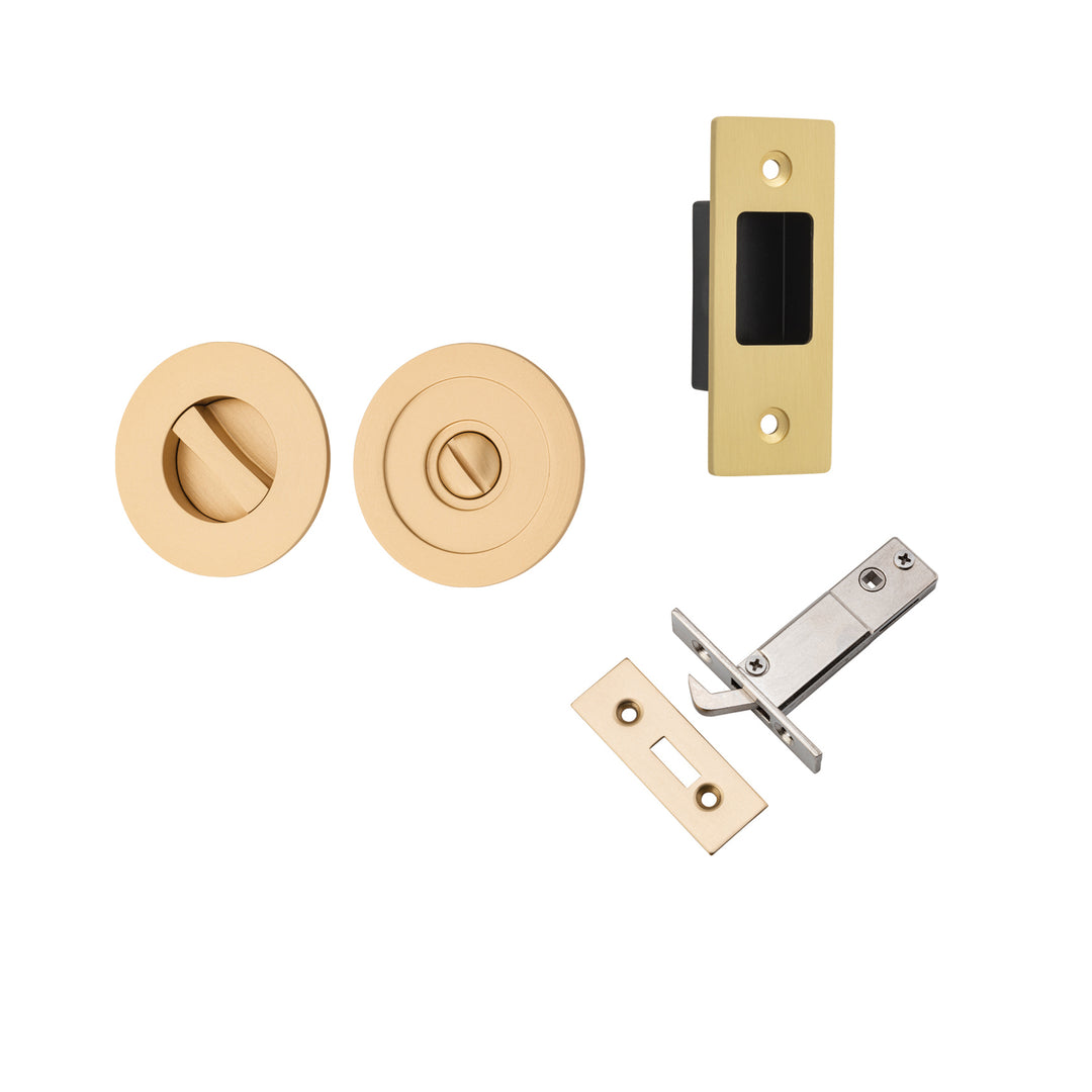 Round Sliding Door Pull Privacy Kit with Inbuilt Privacy Turn Brushed Brass