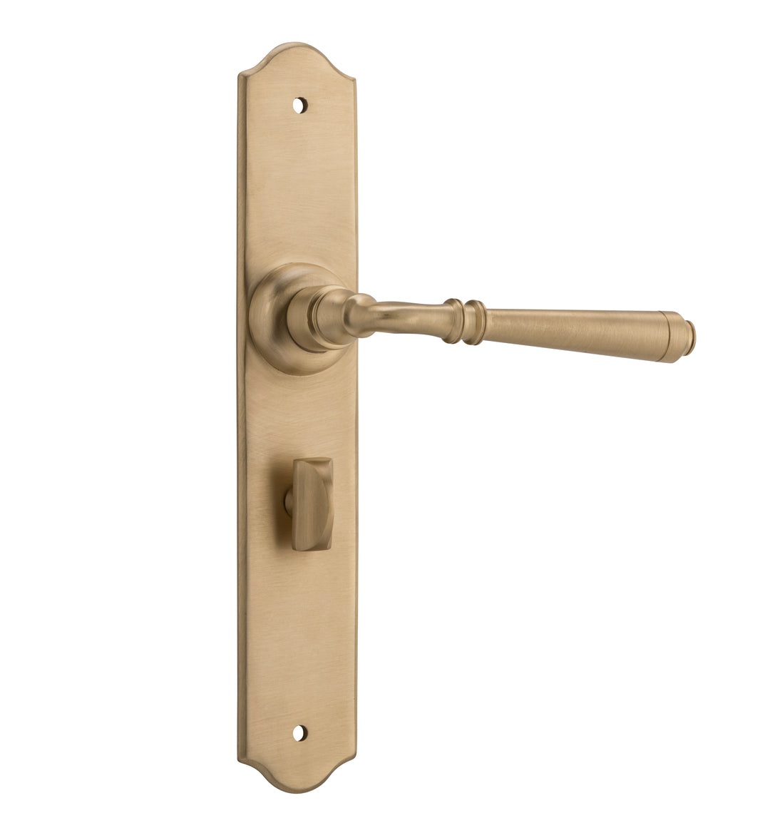 Door Lever Reims Privacy Pair Unlacquered Satin Brass H240xW43xP70mm with privacy adaptor