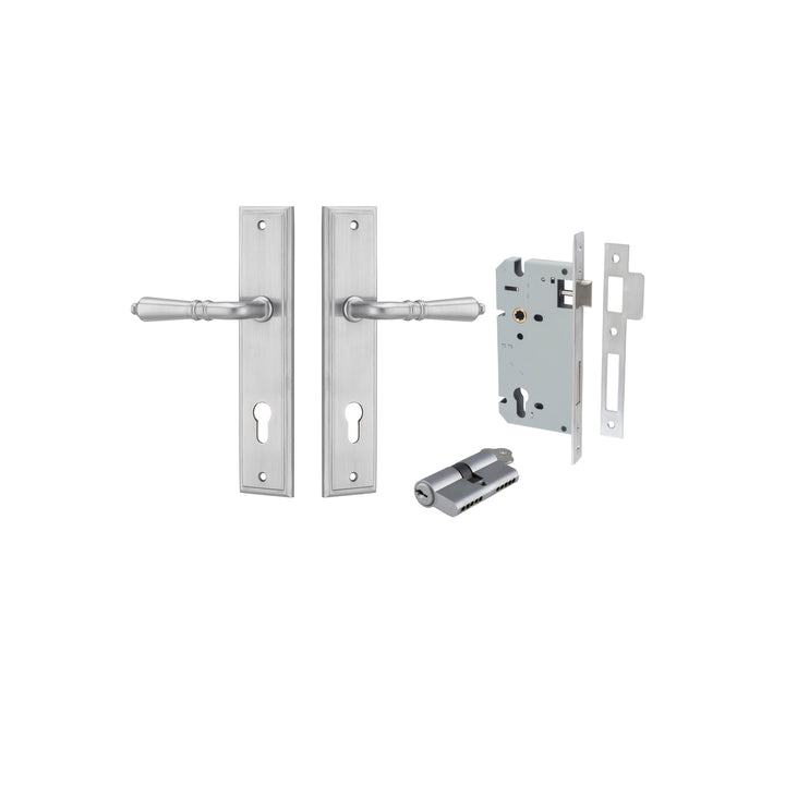 Sarlat Lever - Stepped Backplate Entrance Kit with High Security Lock Brushed Chrome