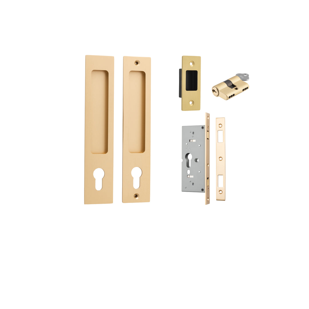 Rectangular Sliding Door Pull Entrance Kit with High Security Lock Brushed Brass