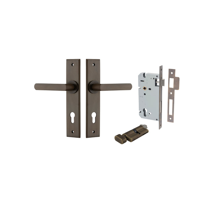 Osaka Lever - Chamfered Backplate Entrance Kit with High Security Lock Signature Brass