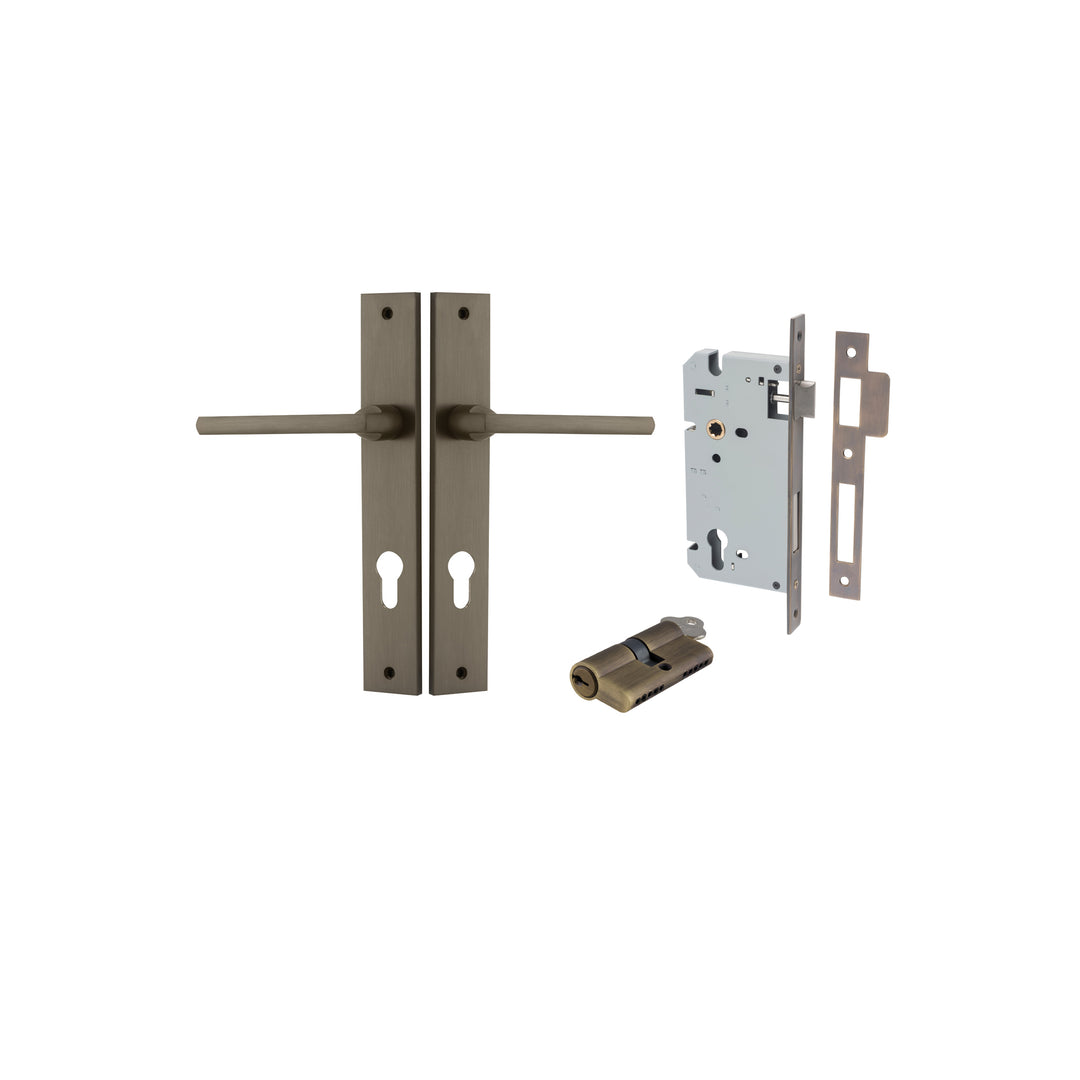 Baltimore Lever - Rectangular Backplate Entrance Kit with High Security Lock Signature Brass