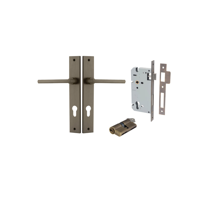 Baltimore Lever - Rectangular Backplate Entrance Kit with High Security Lock Signature Brass