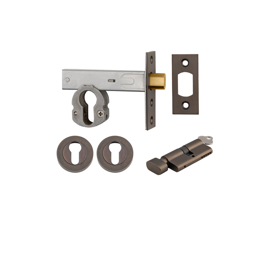 Euro Mortice Deadbolt Kit - 60mm Backset with Round Euro Escutcheon Key/Thumb Signature Brass