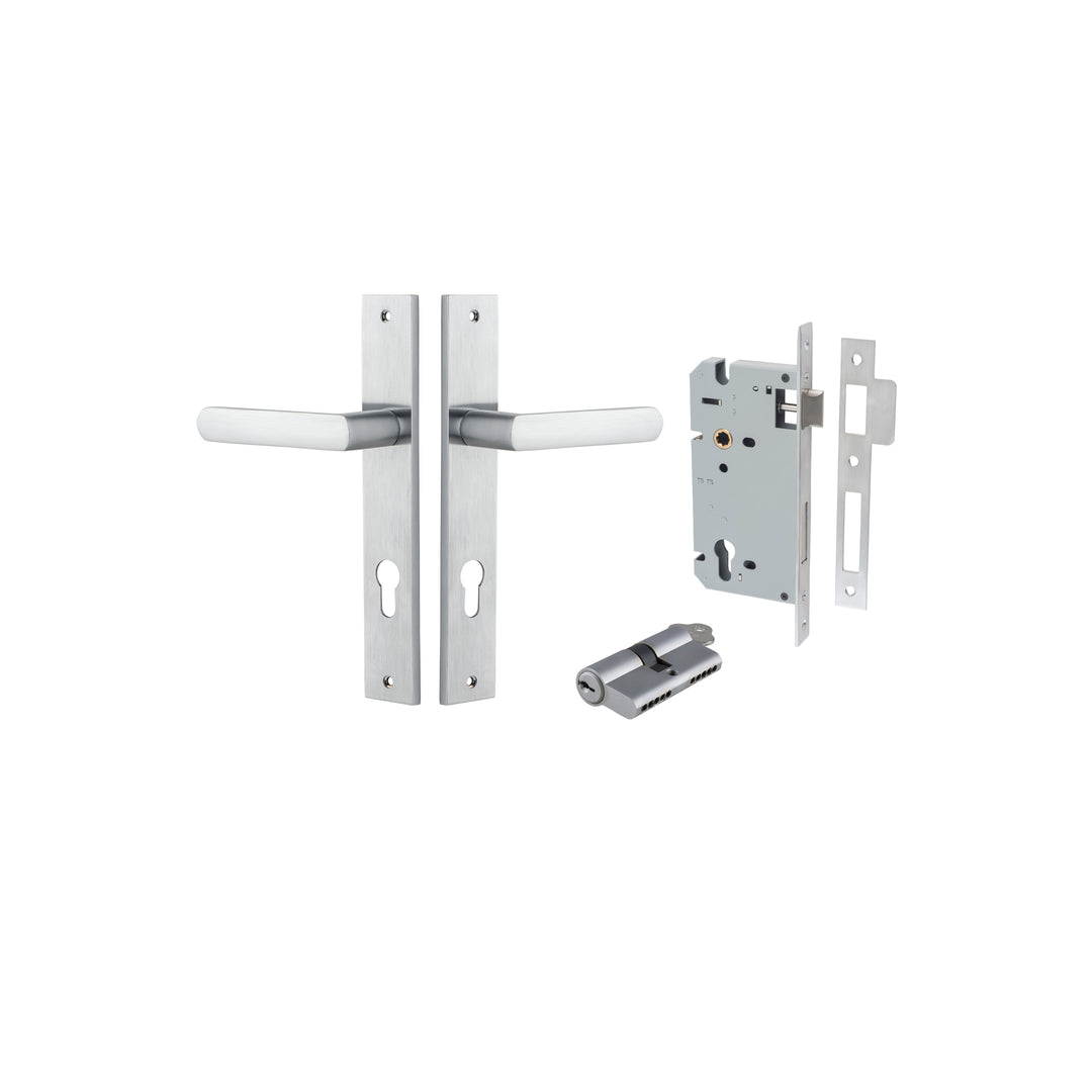 Osaka Lever - Rectangular Backplate Entrance Kit with High Security Lock Brushed Chrome