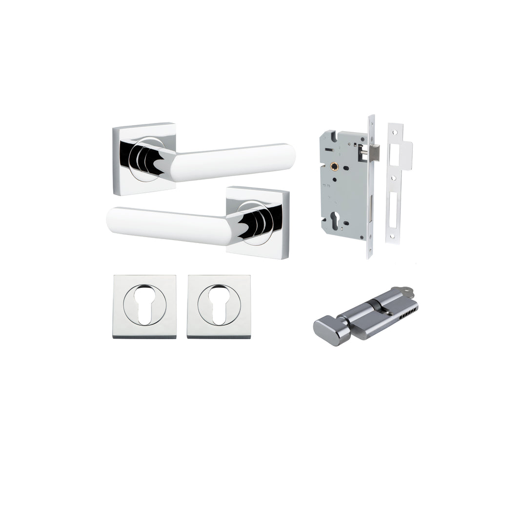 Osaka Lever - Square Rose Entrance Kit with Separate High Security Lock Polished Chrome