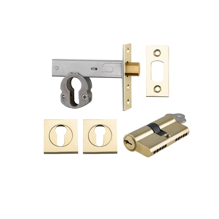 Euro Mortice Deadbolt Kit - 60mm Backset with Square Euro Escutcheon Key/Key Polished Brass
