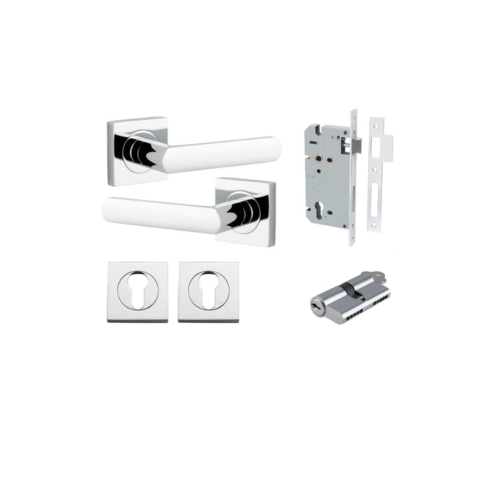 Osaka Lever - Square Rose Entrance Kit with Separate High Security Lock Polished Chrome