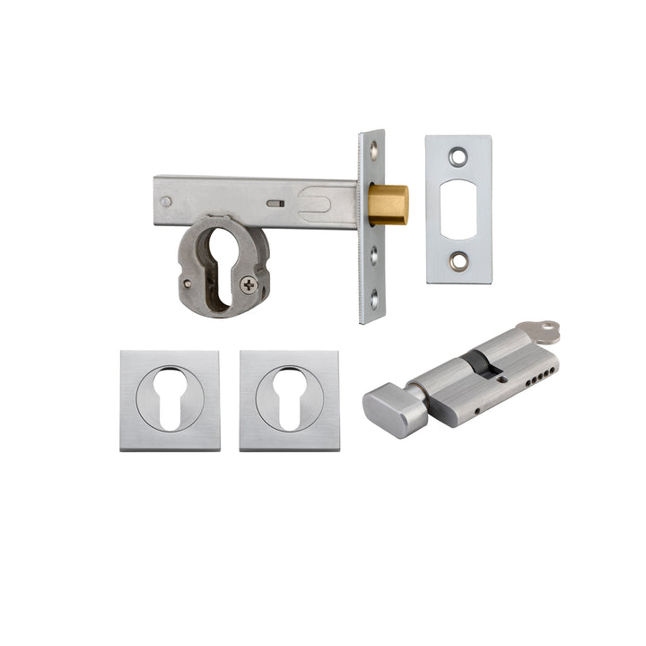 Euro Mortice Deadbolt Kit - 60mm Backset with Square Euro Escutcheon Key/Thumb Brushed Chrome
