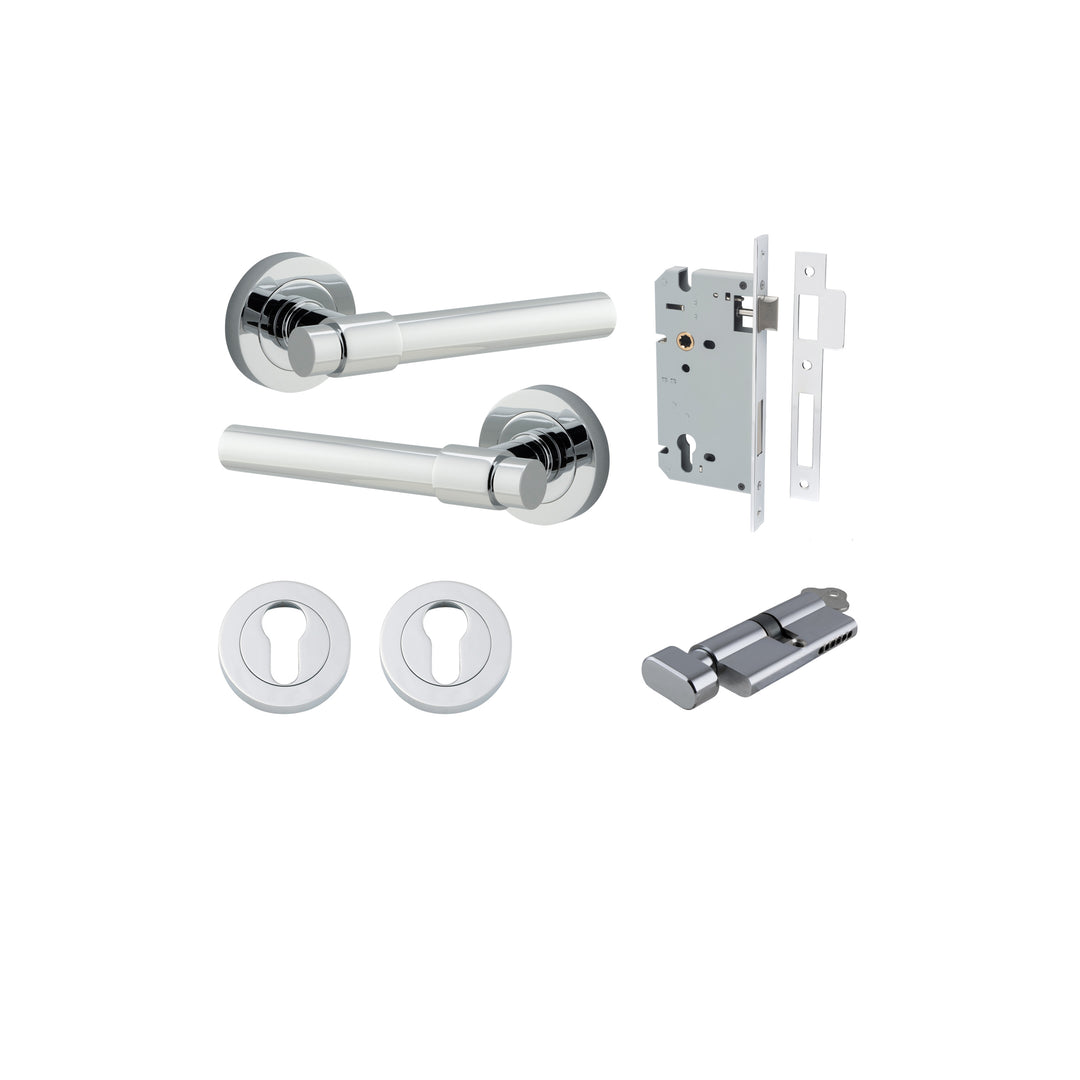 Helsinki Lever - Round Rose Entrance Kit with Separate High Security Lock Polished Chrome