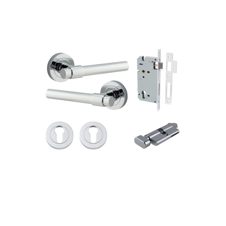 Helsinki Lever - Round Rose Entrance Kit with Separate High Security Lock Polished Chrome