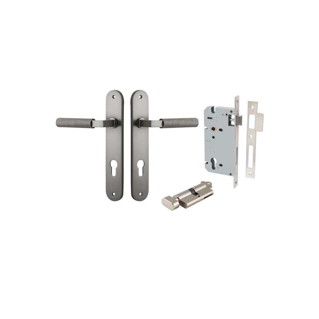 Brunswick Lever - Oval Backplate Entrance Kit with High Security Lock Satin Nickel