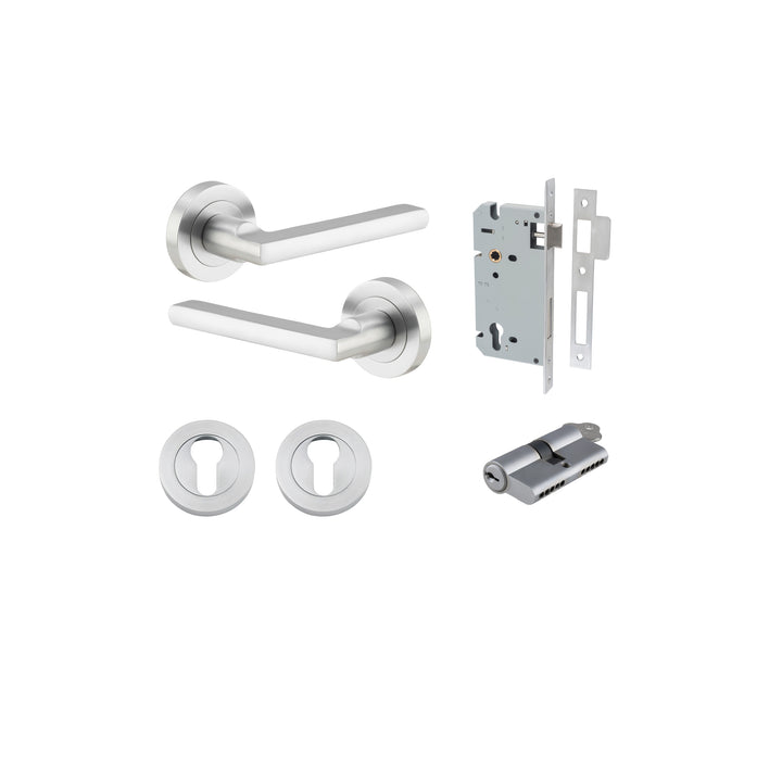 Baltimore Lever - Round Rose Entrance Kit with Separate High Security Lock Brushed Chrome